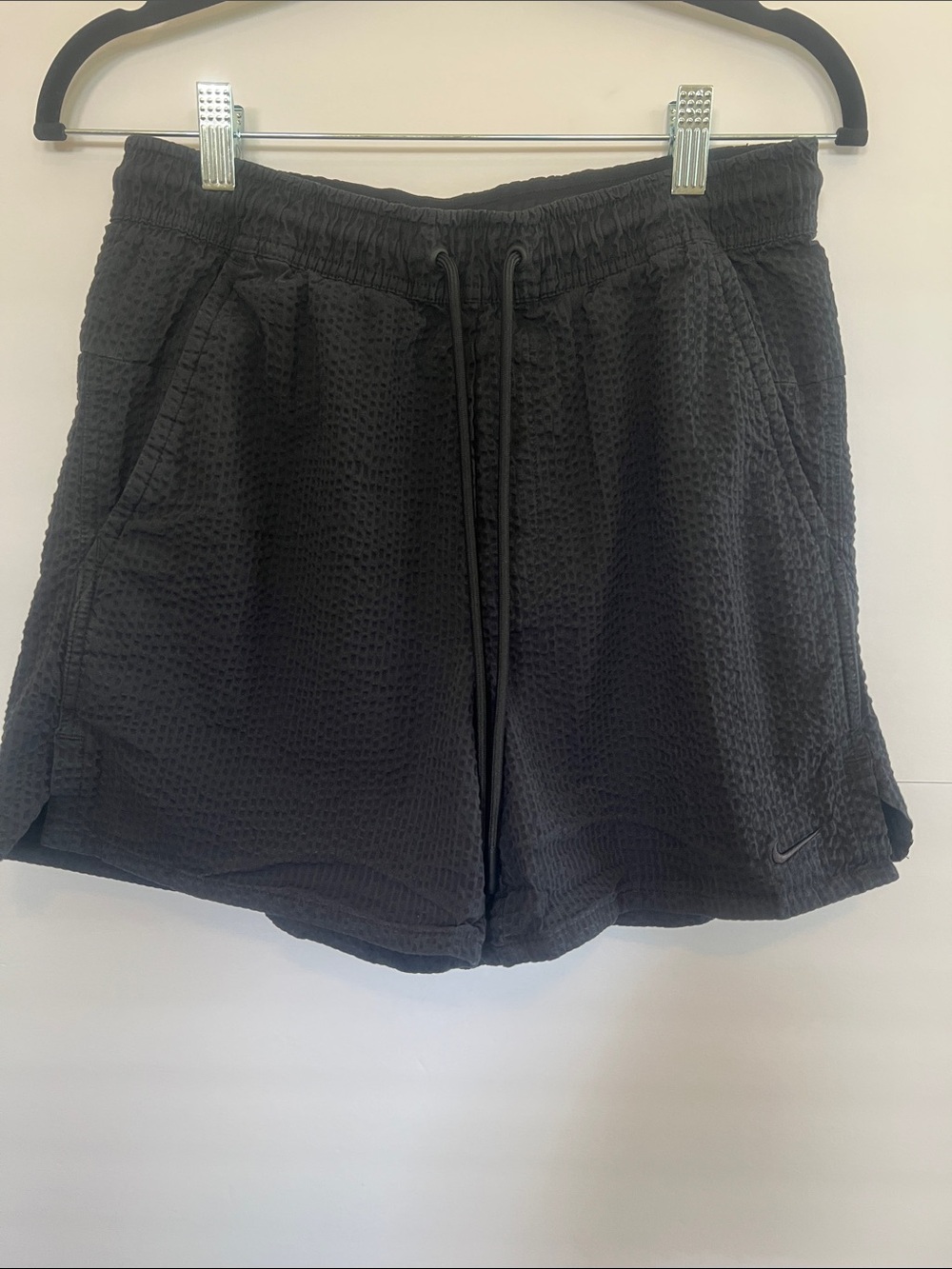 Nike Women's Size Medium, Black Athletic Waffle-Texture Shorts with Drawcord